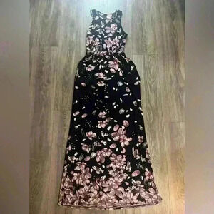 Egs by Éloges Navy Blue Floral Sleeveless Maxi Dress Size M